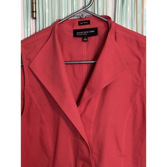 Jones New York Coral Button Up V-neck Sleeveless Blouse, Non-Iron, 12 - Picture 2 of 5